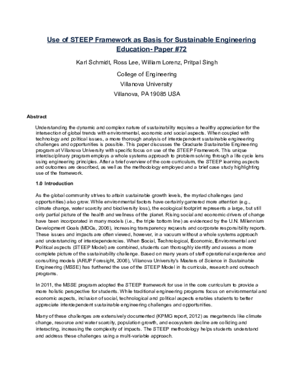 (DOC) Use of STEEP Framework as Basis for Sustainable Engineering ...