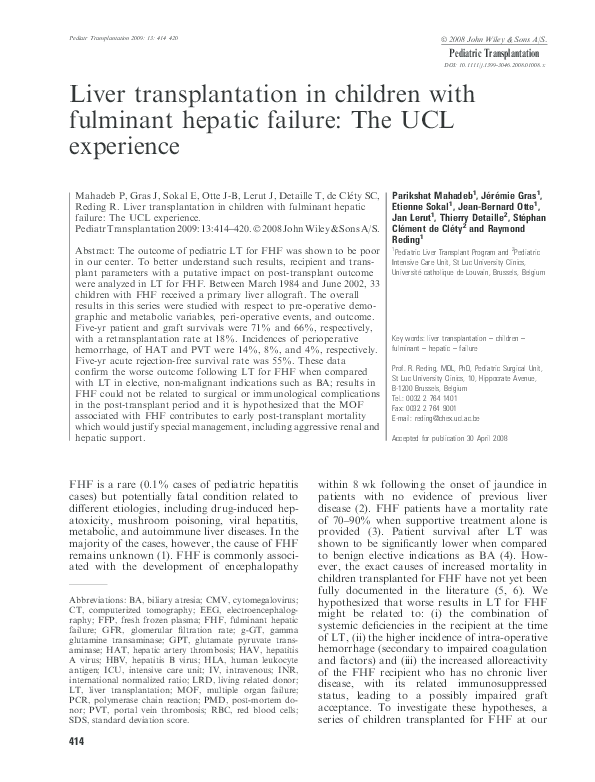 (PDF) Liver transplantation in children with fulminant hepatic failure ...