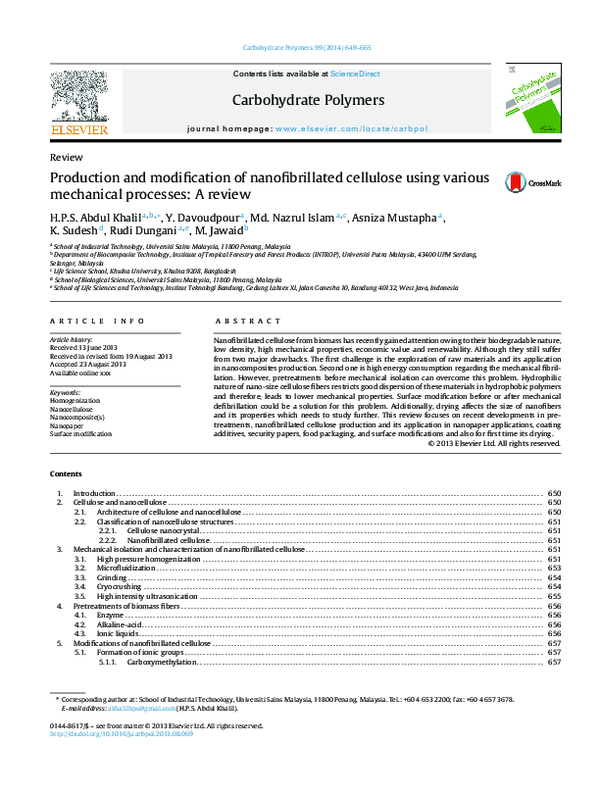 (PDF) Production and modification of nanofibrillated cellulose using ...