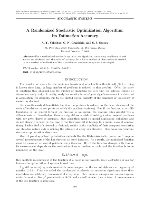 (PDF) A randomized stochastic optimization algorithm: Its estimation ...