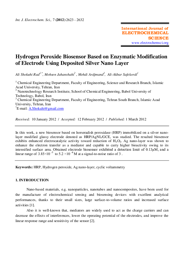 (PDF) Hydrogen Peroxide Biosensor Based on Enzymatic Modification of ...