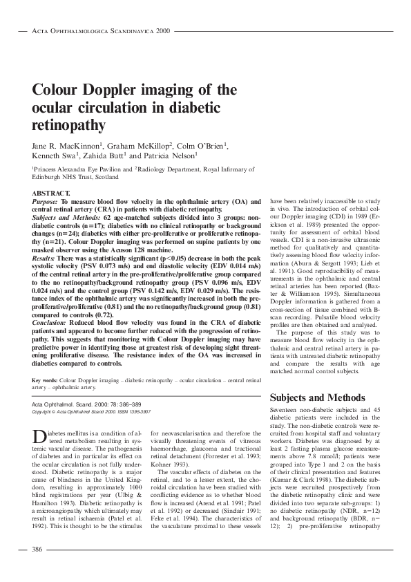 (PDF) Colour Doppler imaging of the ocular circulation in diabetic ...