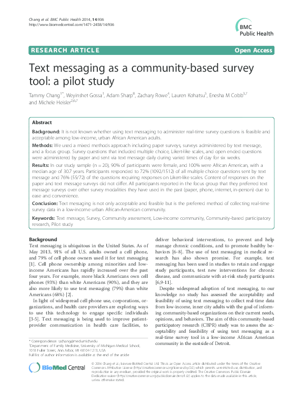(PDF) Text messaging as a community-based survey tool: a pilot study