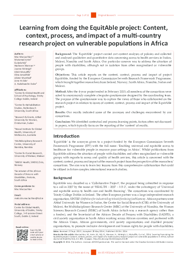 (PDF) Learning from doing the EquitAble project: Content, context ...