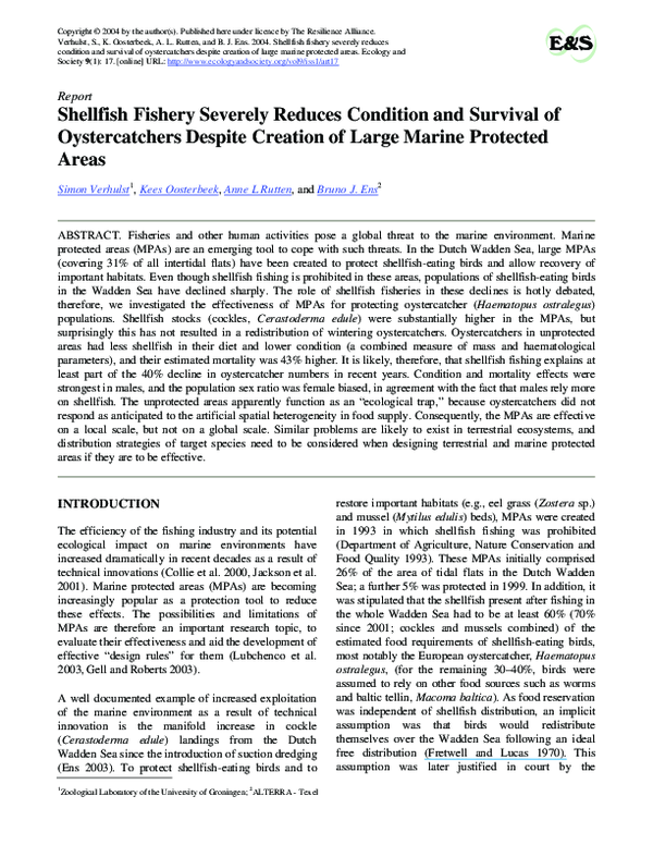 (PDF) Shellfish fishery severely reduces condition and survival of ...