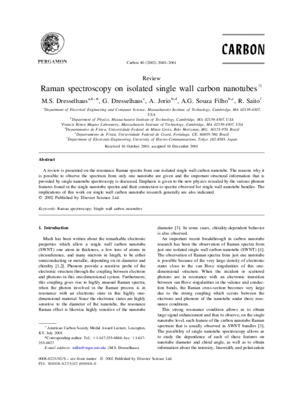 (PDF) Raman spectroscopy on isolated single wall carbon nanotubes