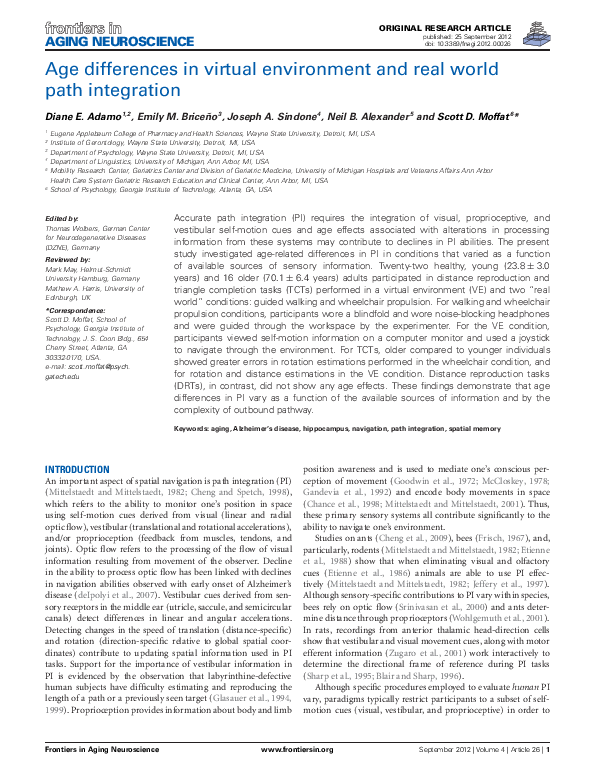 (PDF) Age differences in virtual environment and real world path ...
