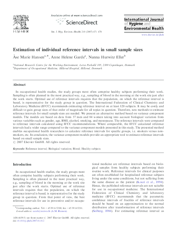 (PDF) Estimation of individual reference intervals in small sample sizes