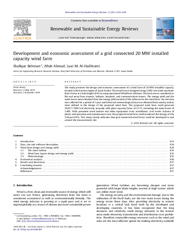 (PDF) Development and economic assessment of a grid connected 20MW ...