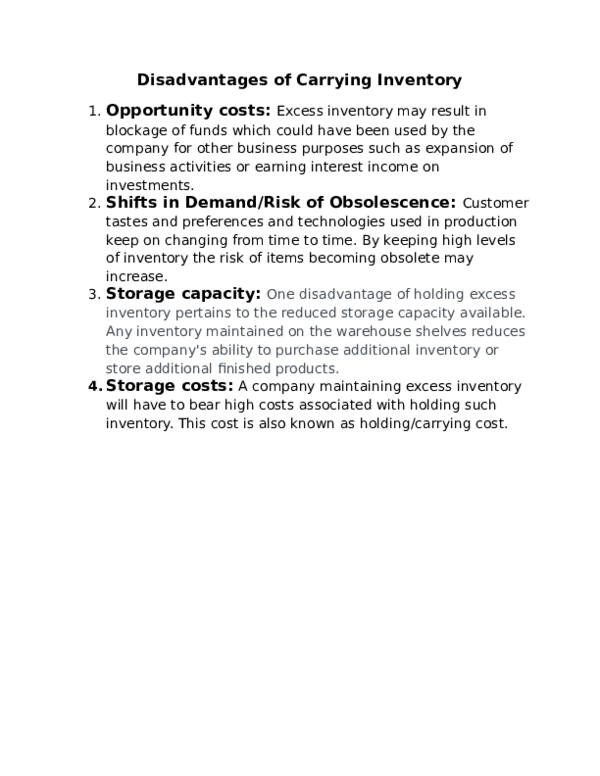 (DOC) Disadvantages of Carrying Inventory