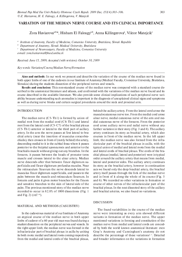 (PDF) Variation of the median nerve course and its clinical importance