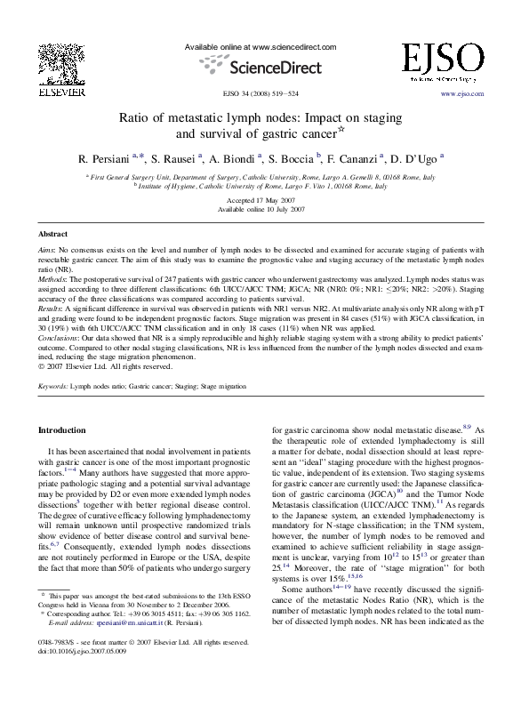 (PDF) Ratio of metastatic lymph nodes: Impact on staging and survival ...