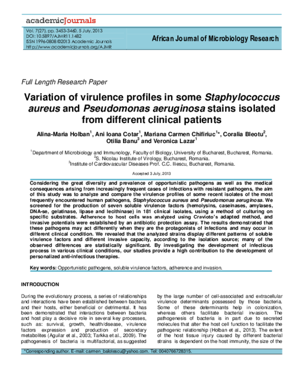 (PDF) Variation of virulence profiles in some Staphylococcus aureus and ...
