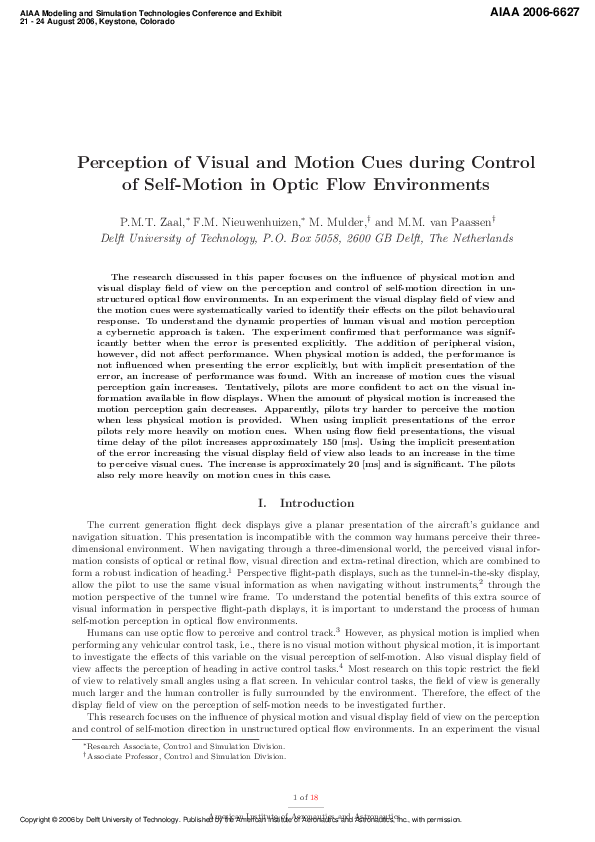 (PDF) Perception of Visual and Motion Cues during Control of Self ...