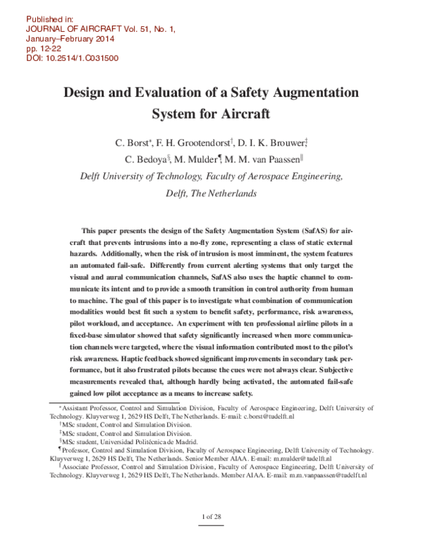 (PDF) Design and Evaluation of a Safety Augmentation System for Aircraft