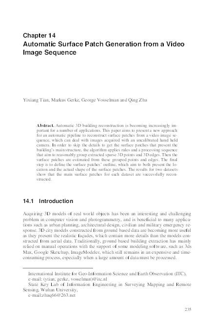 (PDF) Automatic Surface Patch Generation from a Video Image Sequence