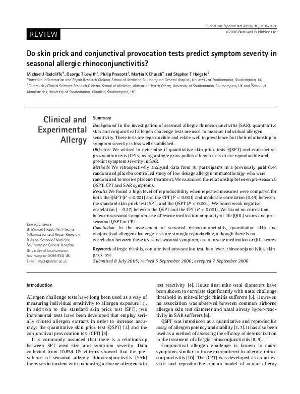 (PDF) Do skin prick and conjunctival provocation tests predict symptom ...