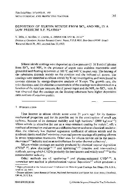 (PDF) DEPOSITION OF SILICON NITRIDE FROM SIC14 AND NH3 IN A LOW ...