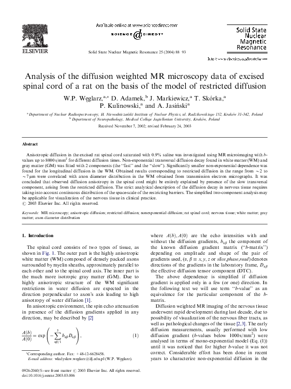 (PDF) Analysis of the diffusion weighted MR microscopy data of excised ...