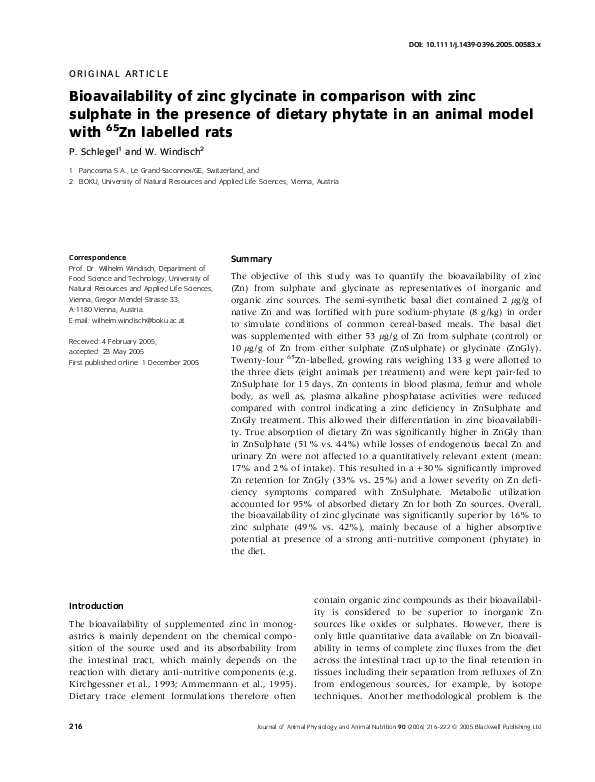 (PDF) Bioavailability of zinc glycinate in comparison with zinc