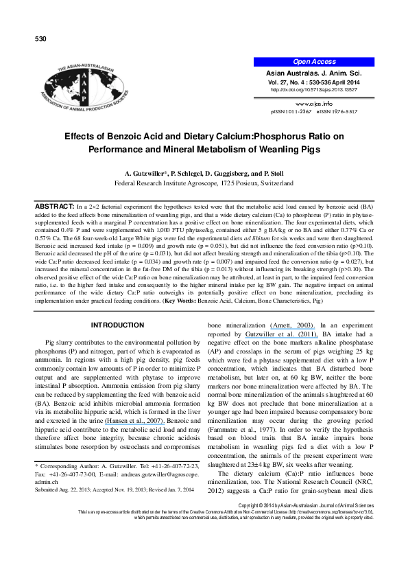 (PDF) Effects of benzoic Acid and dietary calcium:phosphorus ratio on ...