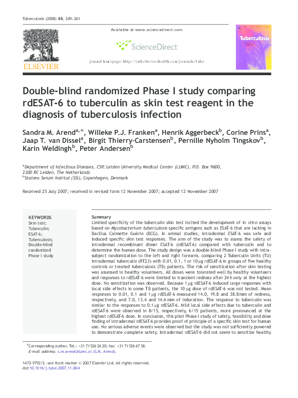 (PDF) Double-blind randomized Phase I study comparing rdESAT-6 to ...