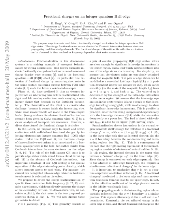 (PDF) Fractional Charges on an Integer Quantum Hall Edge