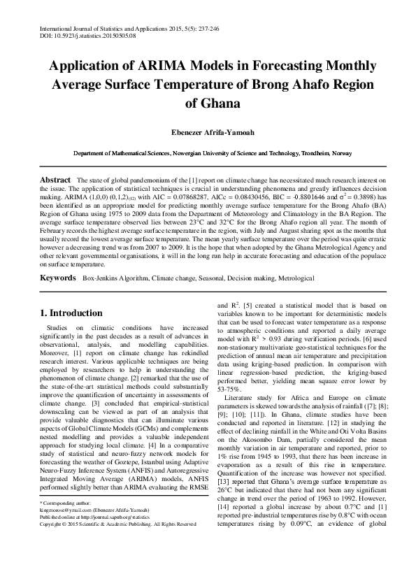 (PDF) Application of ARIMA Models in Forecasting Monthly Average ...