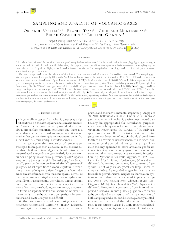 (PDF) Sampling and analysis of volcanic gases
