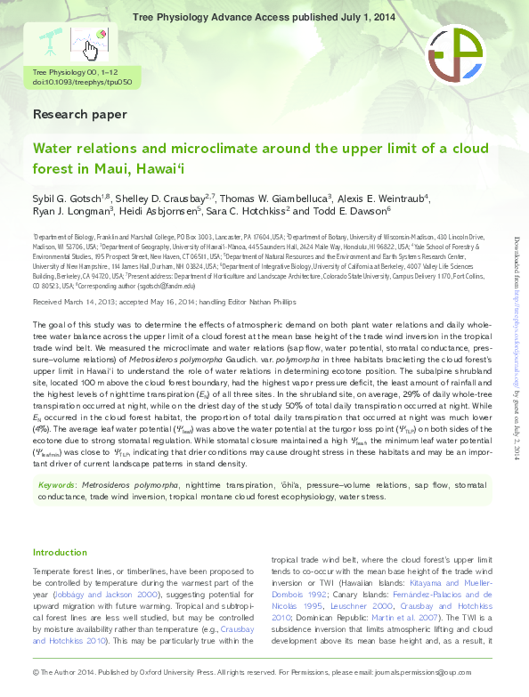 (PDF) Water relations and microclimate around the upper limit of a ...