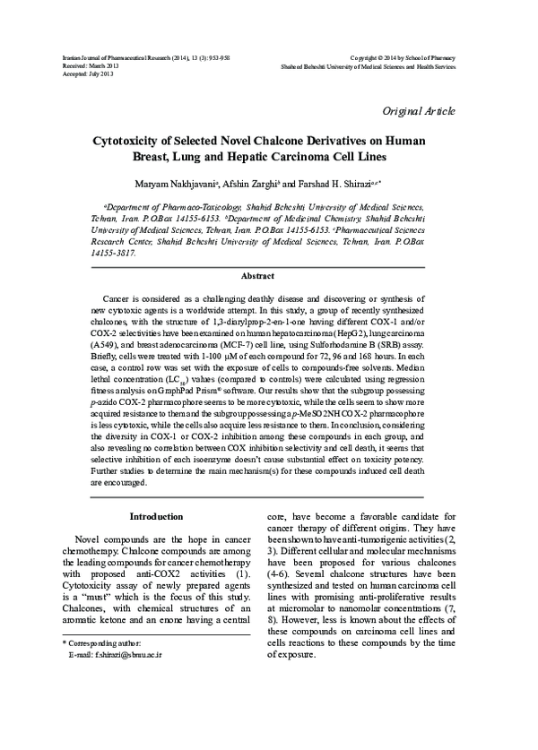 (PDF) Cytotoxicity of selected novel chalcone derivatives on human ...