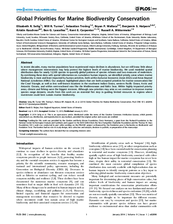 (PDF) Global Priorities for Marine Biodiversity Conservation