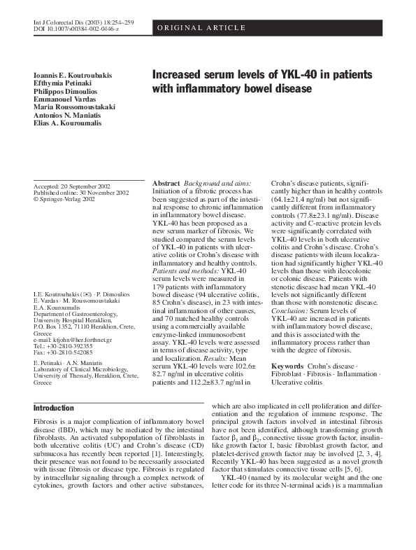 (PDF) Increased serum levels of YKL-40 in patients with inflammatory ...
