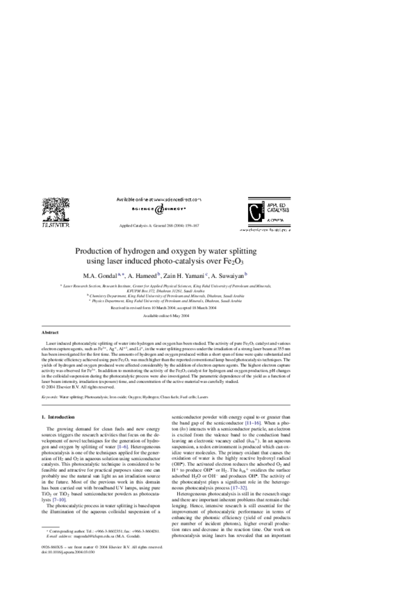 (PDF) Production of hydrogen and oxygen by water splitting using laser ...