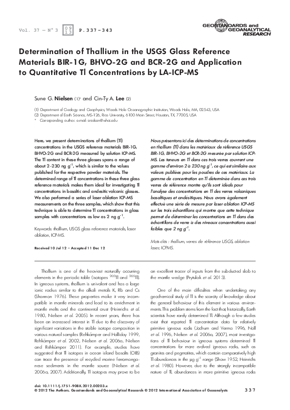 (PDF) Determination of Thallium in the USGS Glass Reference Materials ...