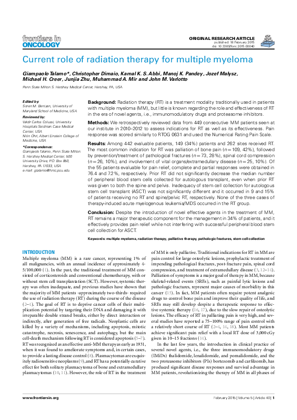 (PDF) Current Role of Radiation Therapy for Multiple Myeloma