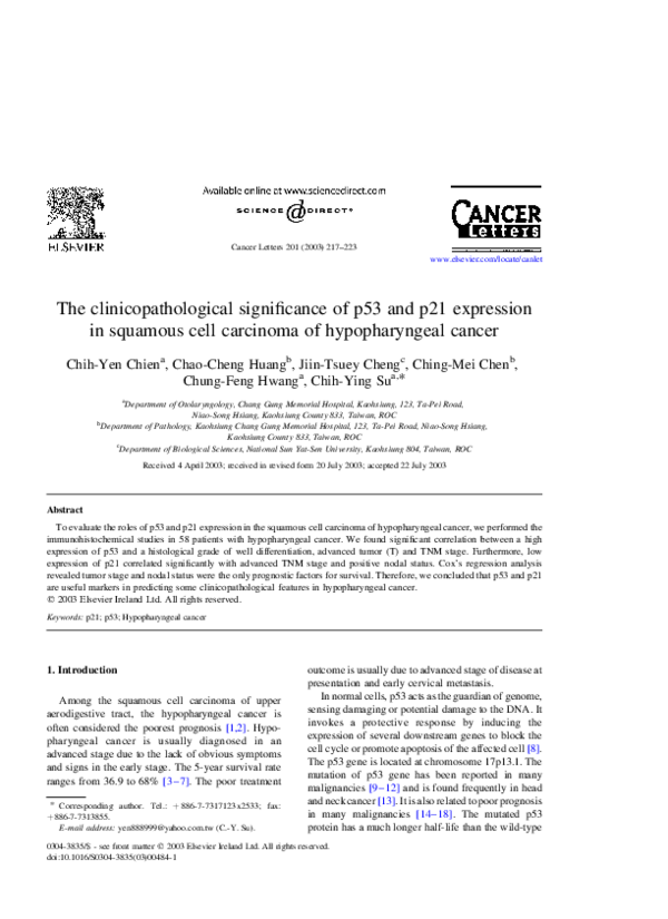 (PDF) The clinicopathological significance of p53 and p21 expression in ...
