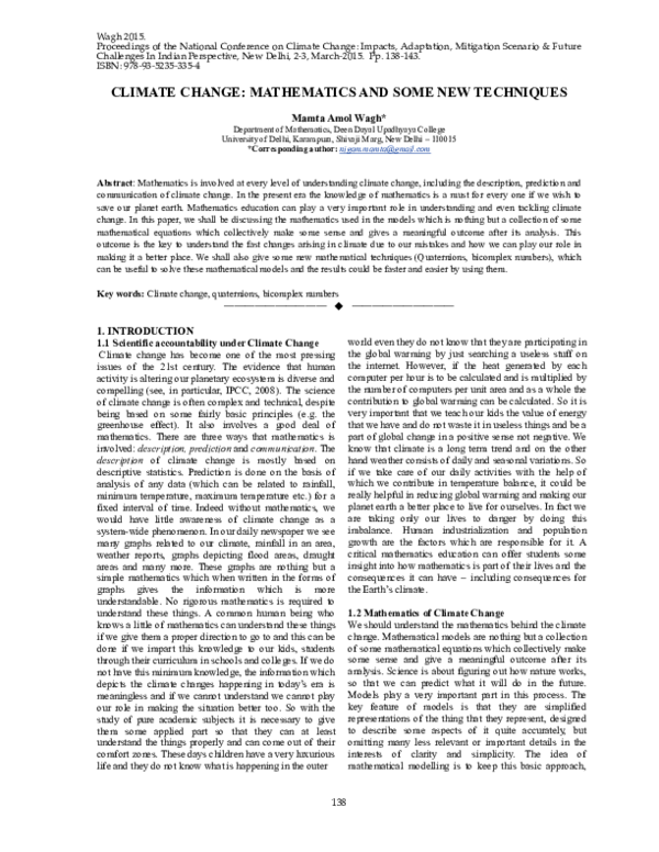 (PDF) CLIMATE CHANGE: MATHEMATICS AND SOME NEW TECHNIQUES