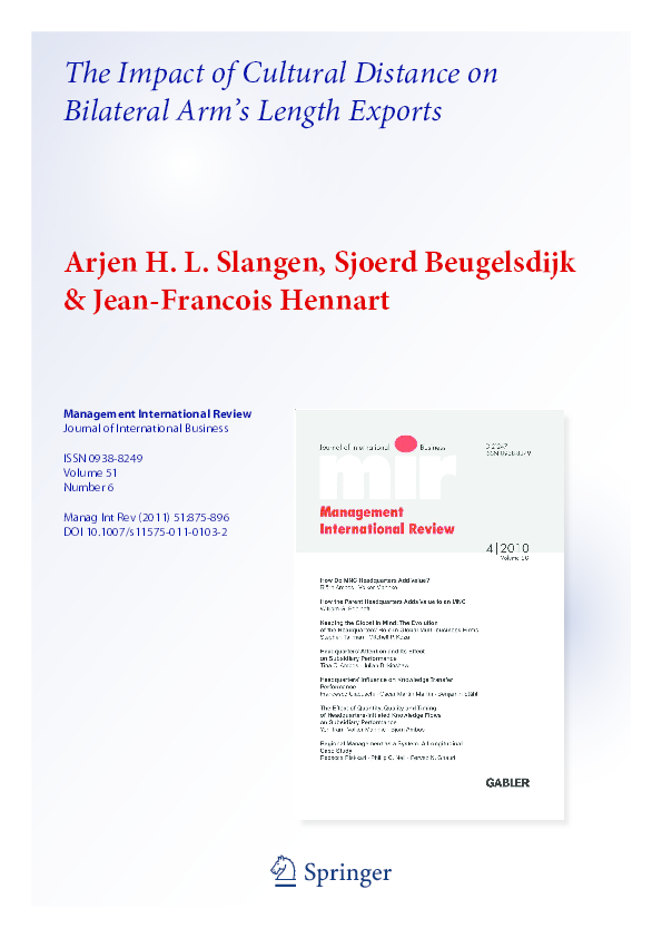 (PDF) The Impact of Cultural Distance on Bilateral Arm’s Length Exports