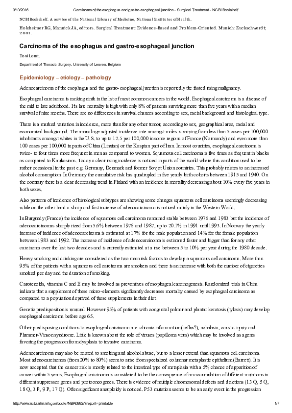 (PDF) Carcinoma of the esophagus and gastro-esophageal junction ...