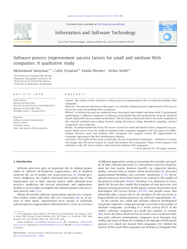 (PDF) Software process improvement success factors for small and medium ...