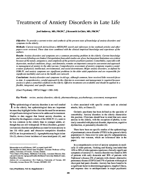(PDF) Treatment of anxiety disorders in late life