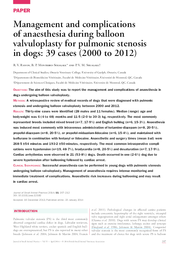 (PDF) Management and complications of anaesthesia during balloon valvuloplasty for pulmonic