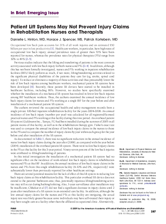 (PDF) Patient Lift Systems May Not Prevent Injury Claims in ...