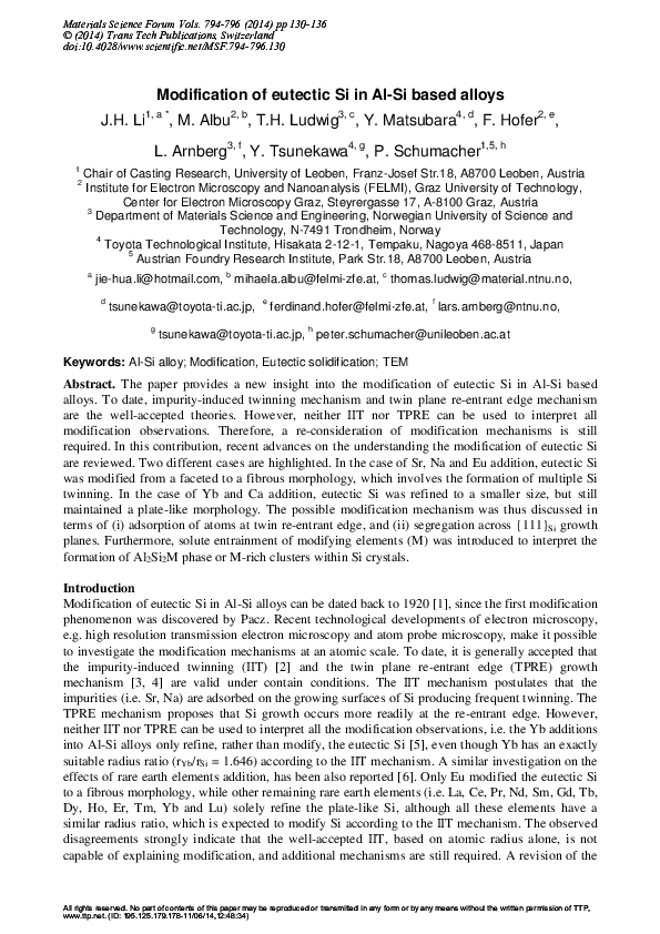 (PDF) Modification of Eutectic Si in Al-Si Based Alloys