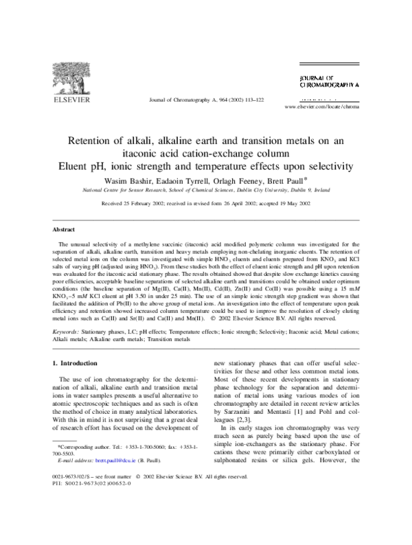 (PDF) Retention of alkali, alkaline earth and transition metals on an ...