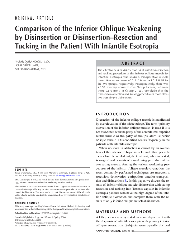 (PDF) Comparison of the inferior oblique weakening by disinsertion or ...