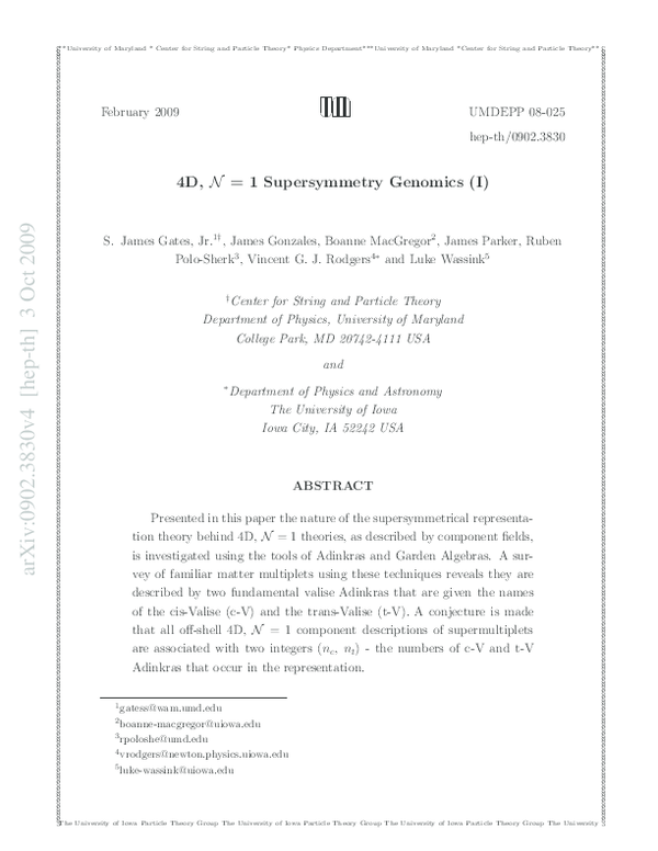 (PDF) 4D, ?? = 1 supersymmetry genomics (I)