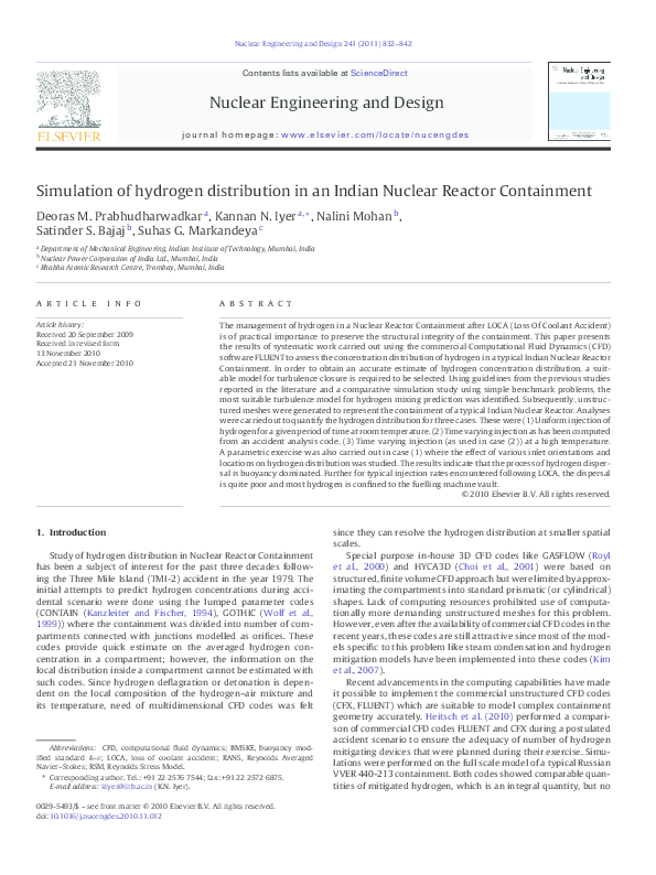 (PDF) Simulation of hydrogen distribution in an Indian Nuclear Reactor ...