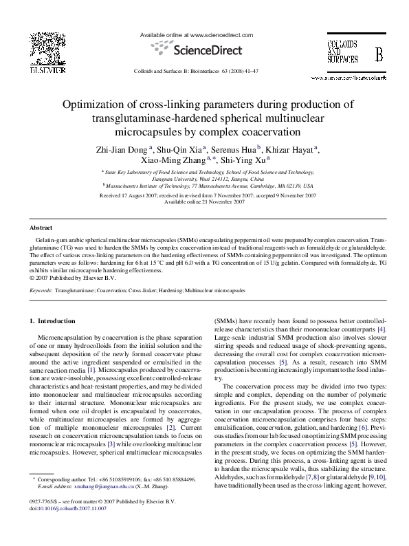 (PDF) Optimization of cross-linking parameters during production of ...